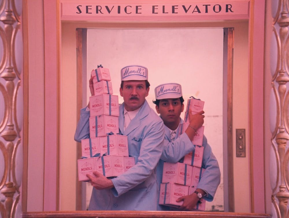 A still featuring Gustave H and Zero from the film The Grand Budapest Hotel (2014).